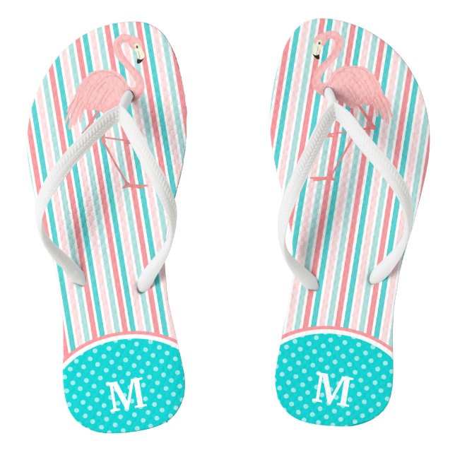 Pink Flamingo Stripe Monogram Flip Flops (Footbed)