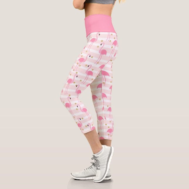 Pink Flamingo Stripe Pattern Capri Leggings (Left)