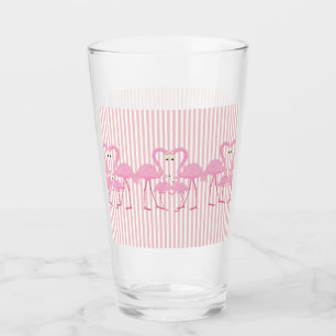 Pink Flamingo & Stripes Drinking Glass
