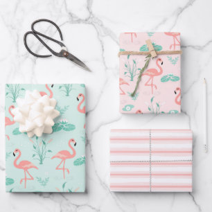 Pink Flamingo Stripes Teal Accent All Occasion Wrapping Paper Sheet