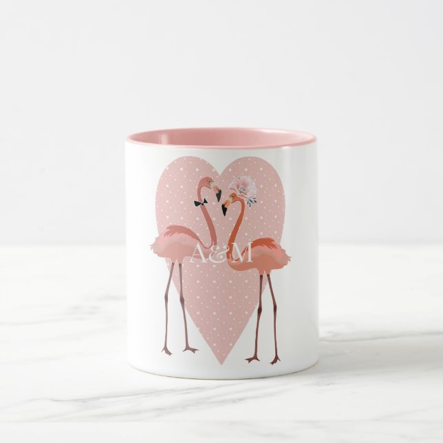 Pink Flamingo stylish heart love Mug (Center)