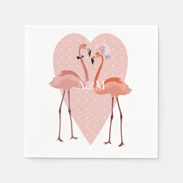 Pink Flamingo stylish heart love Napkin (Front)