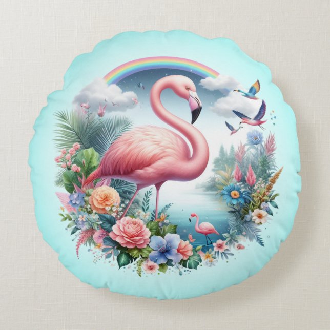 Pink Flamingo Sublimation-95158 Round Cushion (Front)
