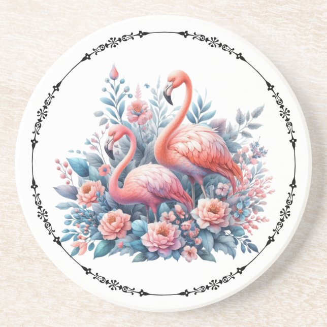 Pink Flamingo Sublimation Coaster (Front)