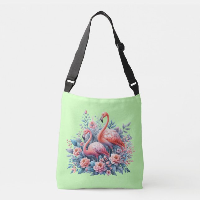 Pink Flamingo Sublimation Crossbody Bag (Front)