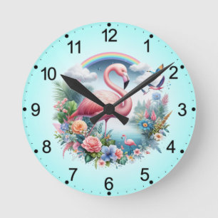Pink Flamingo Sublimation Round Clock