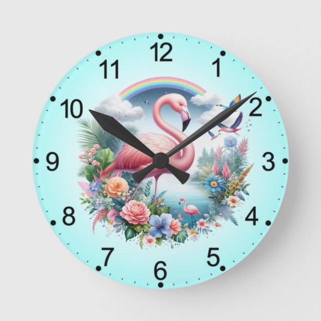 Pink Flamingo Sublimation Round Clock (Front)