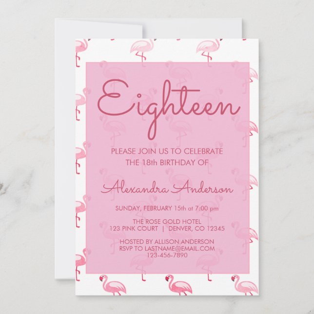 Pink Flamingo Summer 18th Birthday Party Invitation (Front)