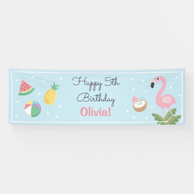 Pink Flamingo Summer Birthday Party Banner (Horizontal)