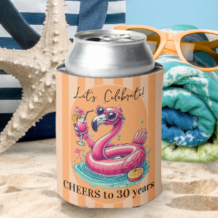 Pink Flamingo Summer Birthday Party Stripes Can Cooler