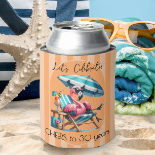 Pink Flamingo Summer Birthday Party Stripes Can Cooler