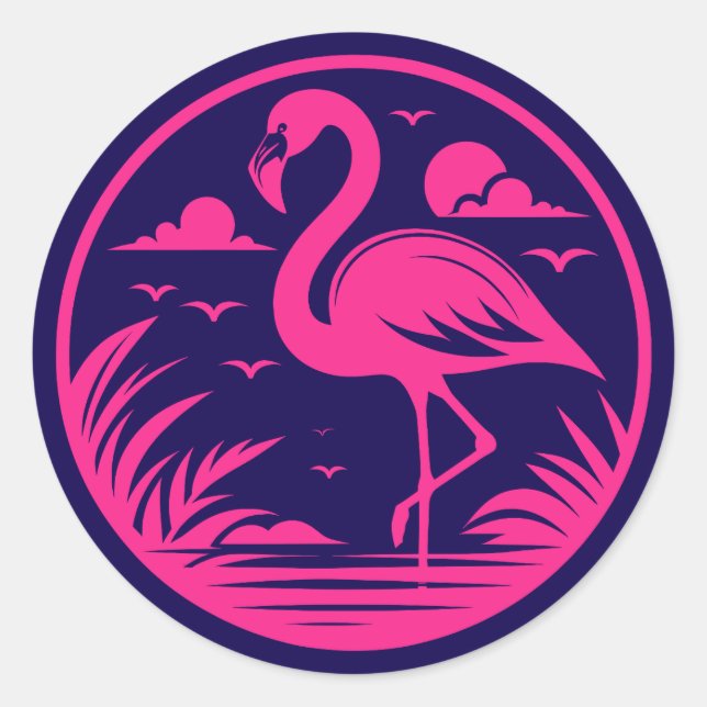 Pink Flamingo Summer Circle Design-68730 Classic Round Sticker (Front)