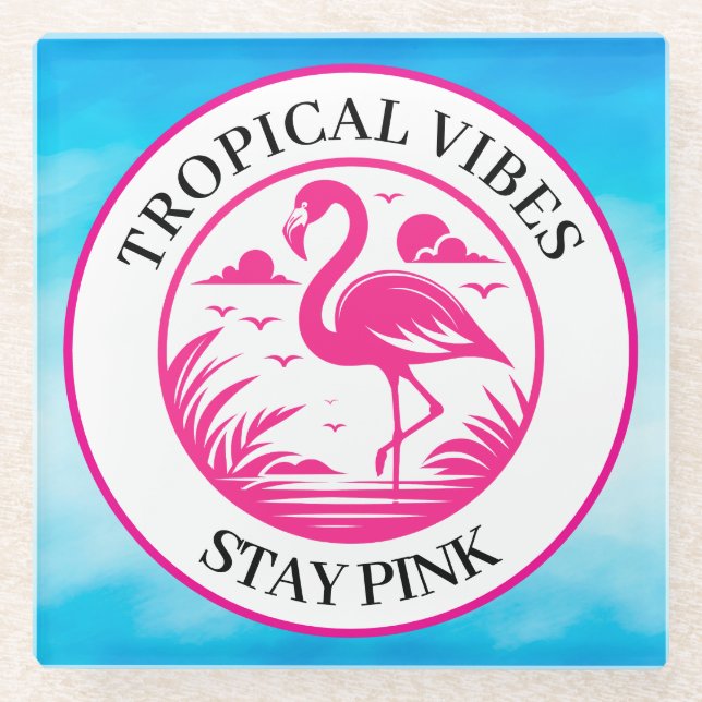 Pink Flamingo Summer Circle Design-68730 Glass Coaster (Front)