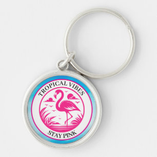 Pink Flamingo Summer Circle Design-68730 Key Ring