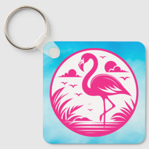 Pink Flamingo Summer Circle Design-68730 Key Ring