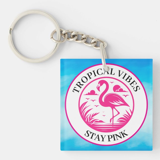 Pink Flamingo Summer Circle Design-68730 Key Ring (Front)