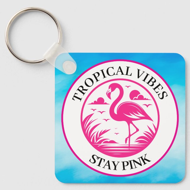 Pink Flamingo Summer Circle Design-68730 Key Ring (Front)