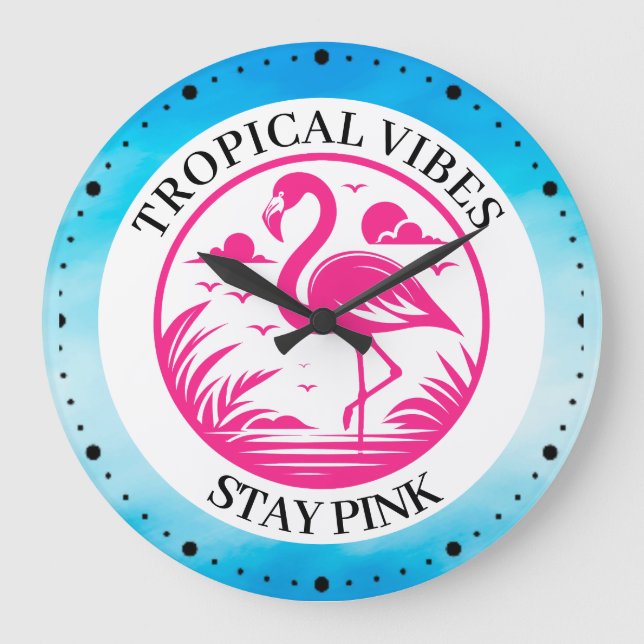 Pink Flamingo Summer Circle Design-68730 Large Clock (Front)