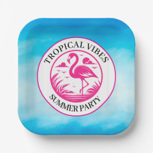 Pink Flamingo Summer Circle Design-68730 Paper Plate