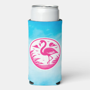 Pink Flamingo Summer Circle Design-68730 Seltzer Can Cooler
