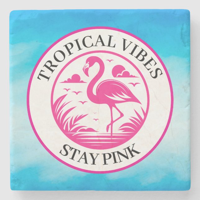 Pink Flamingo Summer Circle Design-68730 Stone Coaster (Front)