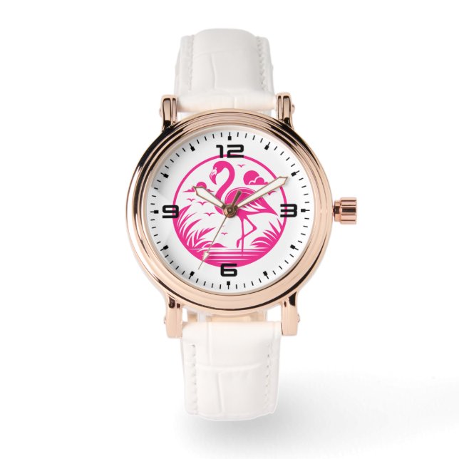 Pink Flamingo Summer Circle Design-68730 Watch (Front)