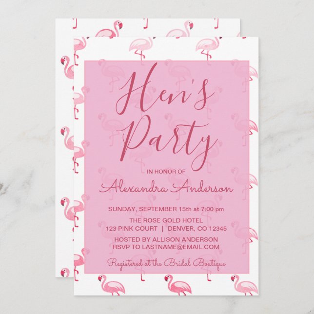 Pink Flamingo Summer Hen's Party Invitation (Front/Back)