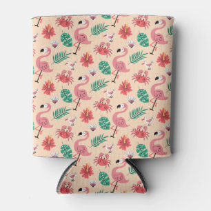 Pink Flamingo Summer Tropical Pattern Can Cooler