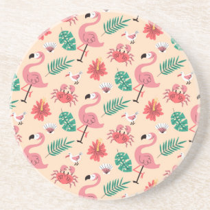 Pink Flamingo Summer Tropical Pattern Coaster