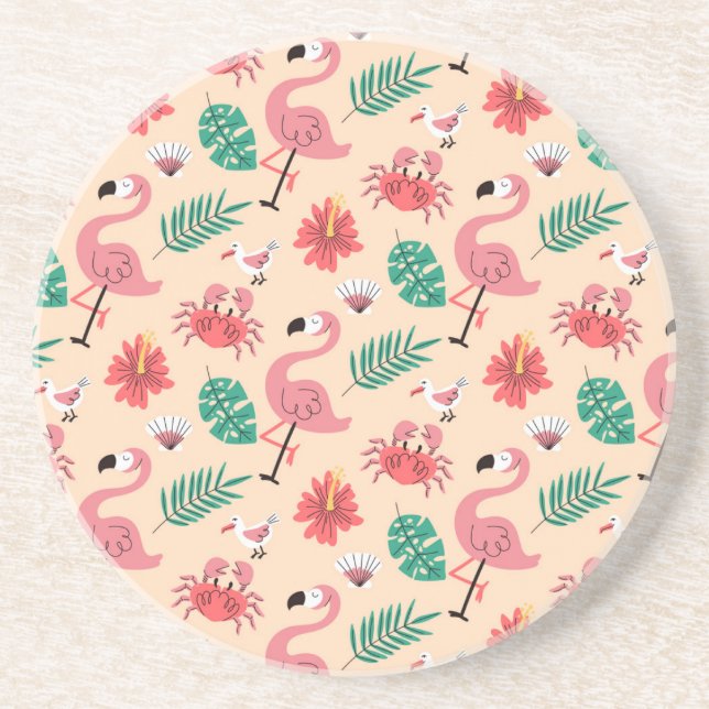 Pink Flamingo Summer Tropical Pattern Coaster (Front)