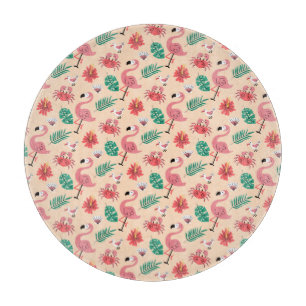 Pink Flamingo Summer Tropical Pattern Cutting Board