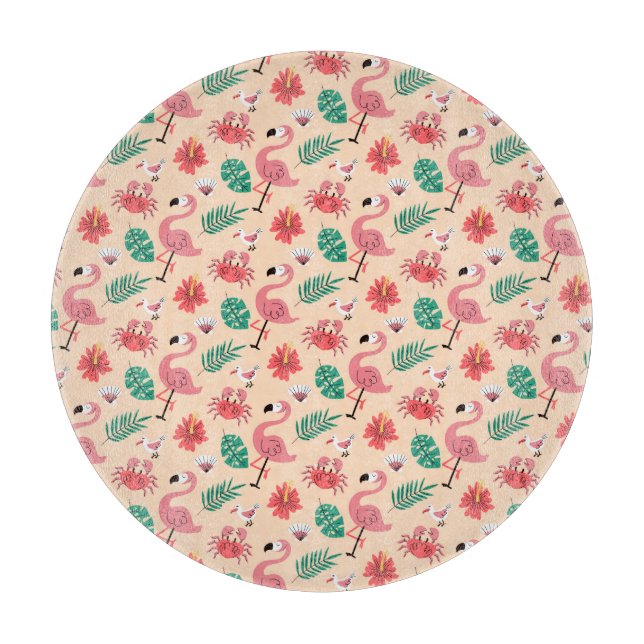 Pink Flamingo Summer Tropical Pattern Cutting Board (Front)