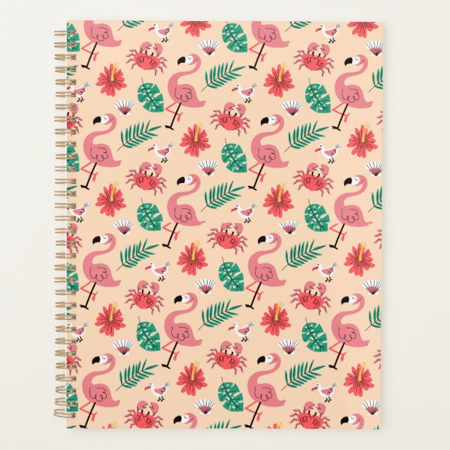 Pink Flamingo Summer Tropical Pattern Planner (Front)