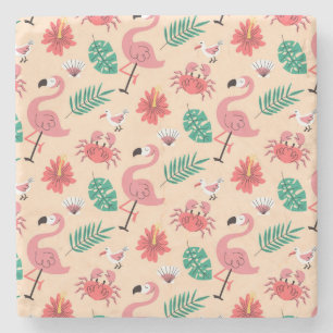 Pink Flamingo Summer Tropical Pattern Stone Coaster