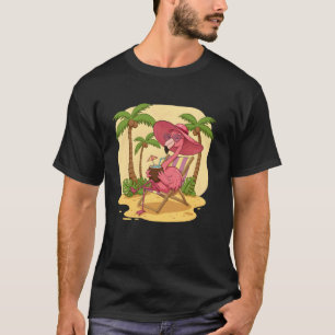 Pink Flamingo Summer Vibes Beach Palm Tree Summer T-Shirt