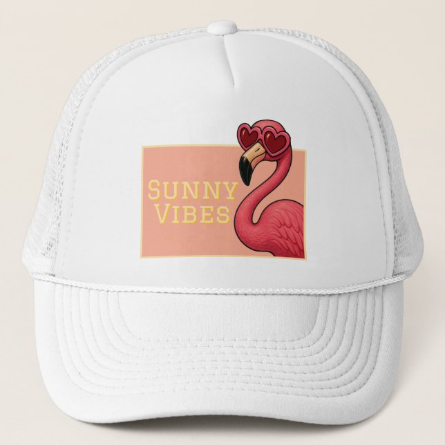 Pink Flamingo Sunny Vibes Trucker Hat (Front)