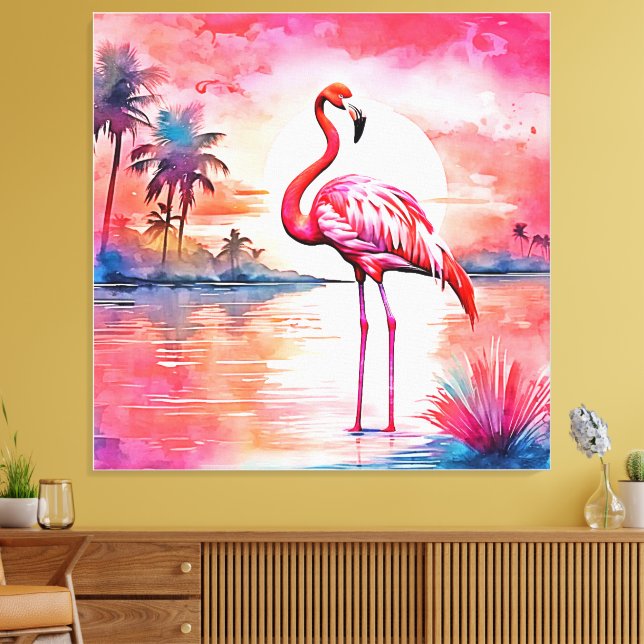 Pink Flamingo Sunset Canvas Print (Insitu(LivingRoom))