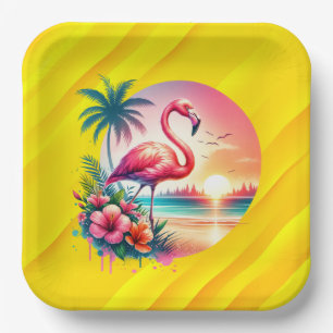 Pink Flamingo Sunset Clipart-93938 Paper Plate