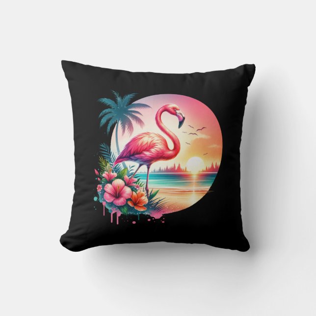Pink Flamingo Sunset Clipart Cushion (Front)