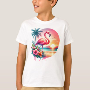 Pink Flamingo Sunset Clipart T-Shirt