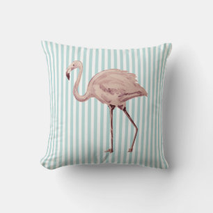 Pink Flamingo Teal and White Stripe Throw Pillow