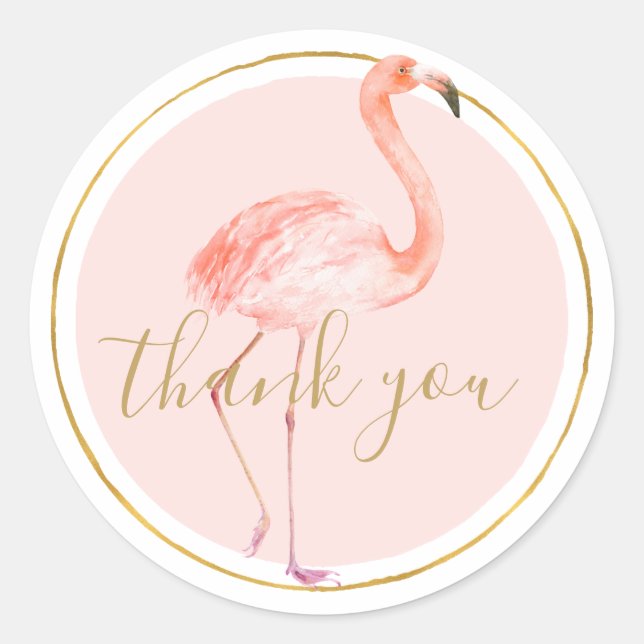 Pink Flamingo Thank you Classic Round Sticker (Front)