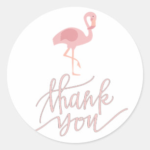 pink flamingo thank you classic round sticker