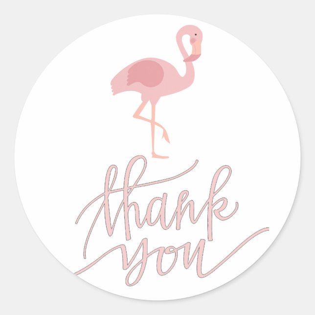 pink flamingo thank you classic round sticker (Front)