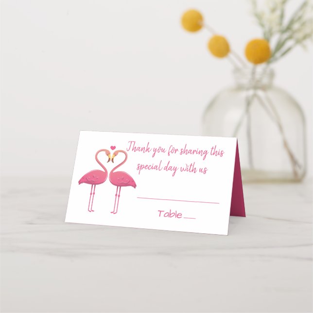 Pink Flamingo Thank You Tropical Wedding Party Place Card (Front)