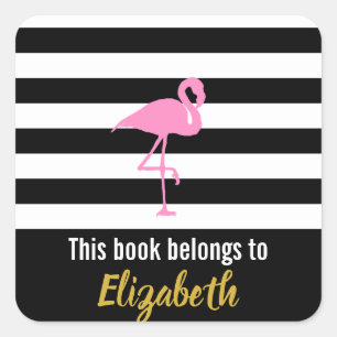 Pink Flamingo This Book Belongs To Square Sticker
