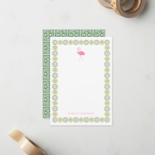 Pink Flamingo Tiles Personal Stationery Note cards
