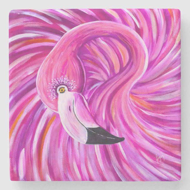 Pink Flamingo Too Stone Coaster (Front)