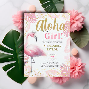 Pink Flamingo Tropical Aloha Girl Baby Shower Invitation