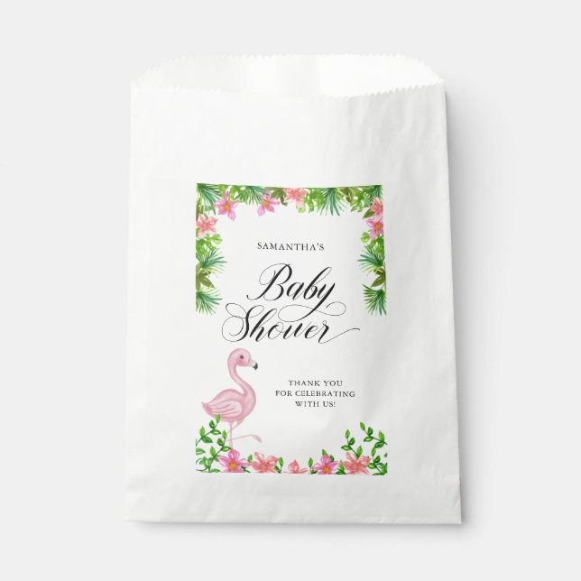 Pink Flamingo Tropical Baby Shower Thank You Favour Bags (Front)